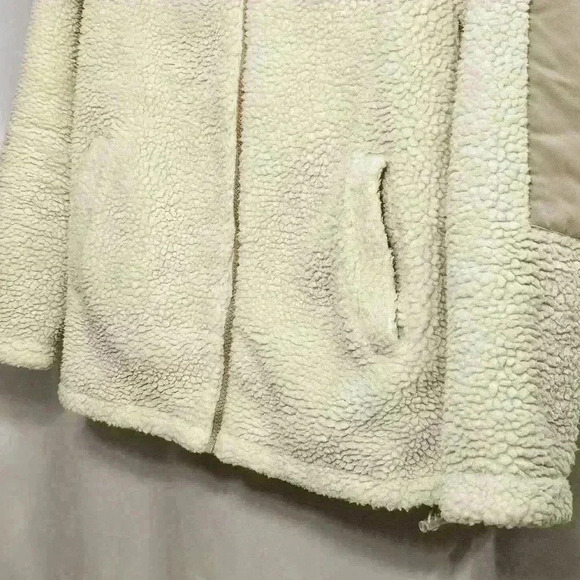 🛑 H&M Womens Faux Fluffy Fur Sherpa Teddy Cream Tan Zip Hooded Jacket Small - Picture 5 of 8
